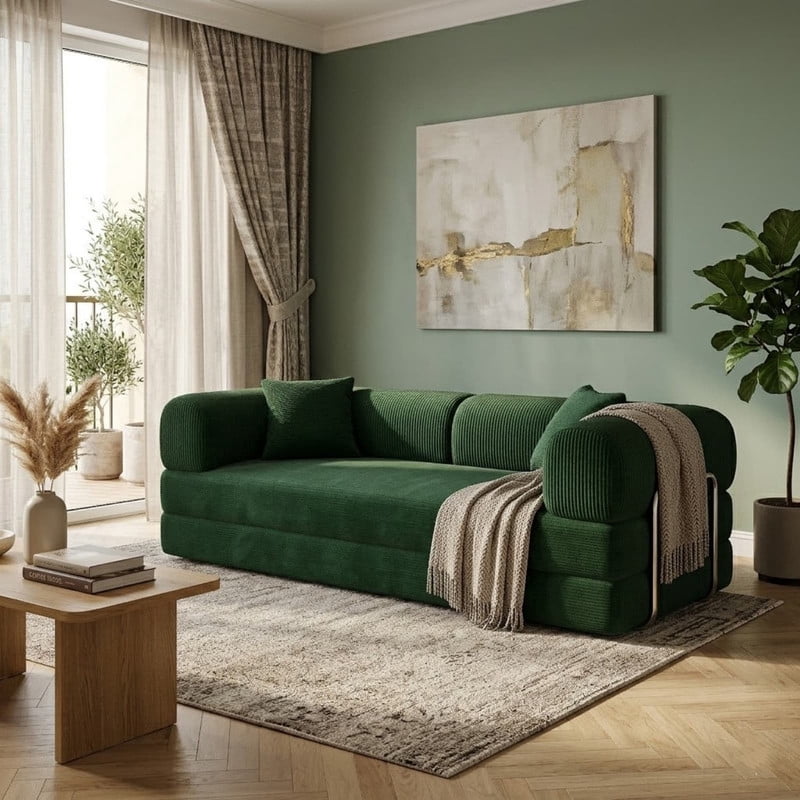 78.8" Convertible Sleeper Sofa Bed, Corduroy Folding Modern Boneless Couch Compression Sofa in Box, Floor Sofa Loveseat with Support Rods