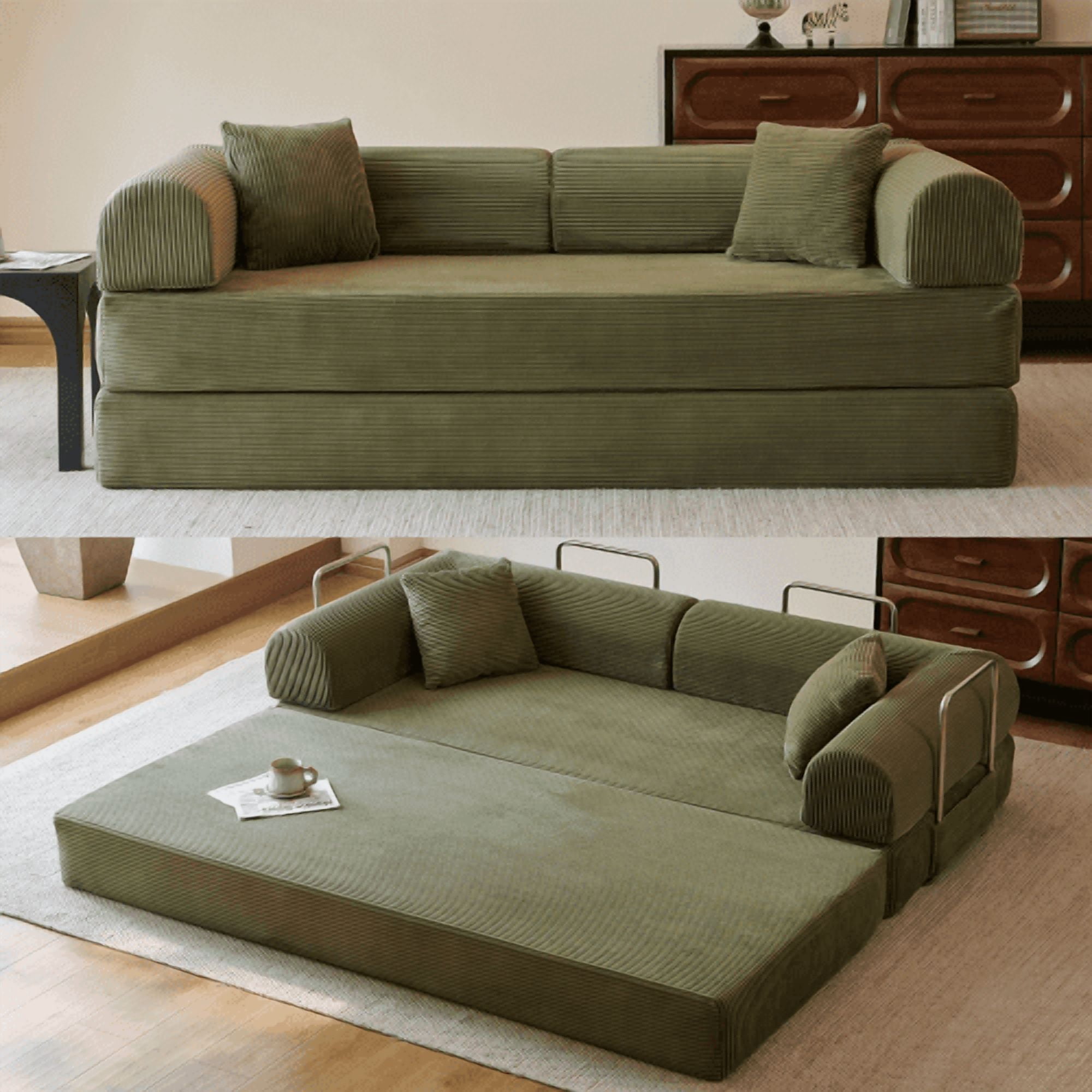 78.8" Convertible Sofa Bed, Convertible Boneless Modular Sectional Futon Loveseat, Sleeper Couch for Living Room Bedroom, No Assembly Required, Green