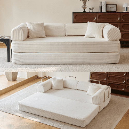 78.8" Convertible Sofa Bed, Convertible Boneless Modular Sectional Futon Loveseat, Sleeper Couch for Living Room Bedroom, No Assembly Required, White