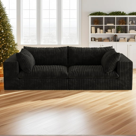 78.8" Corduroy Boneless Loveseat Couch with Removable Cushion, Cloud sectional Sofa, No Assembly Required, Compression Sofa in a Box, DlY Combination for Living Room