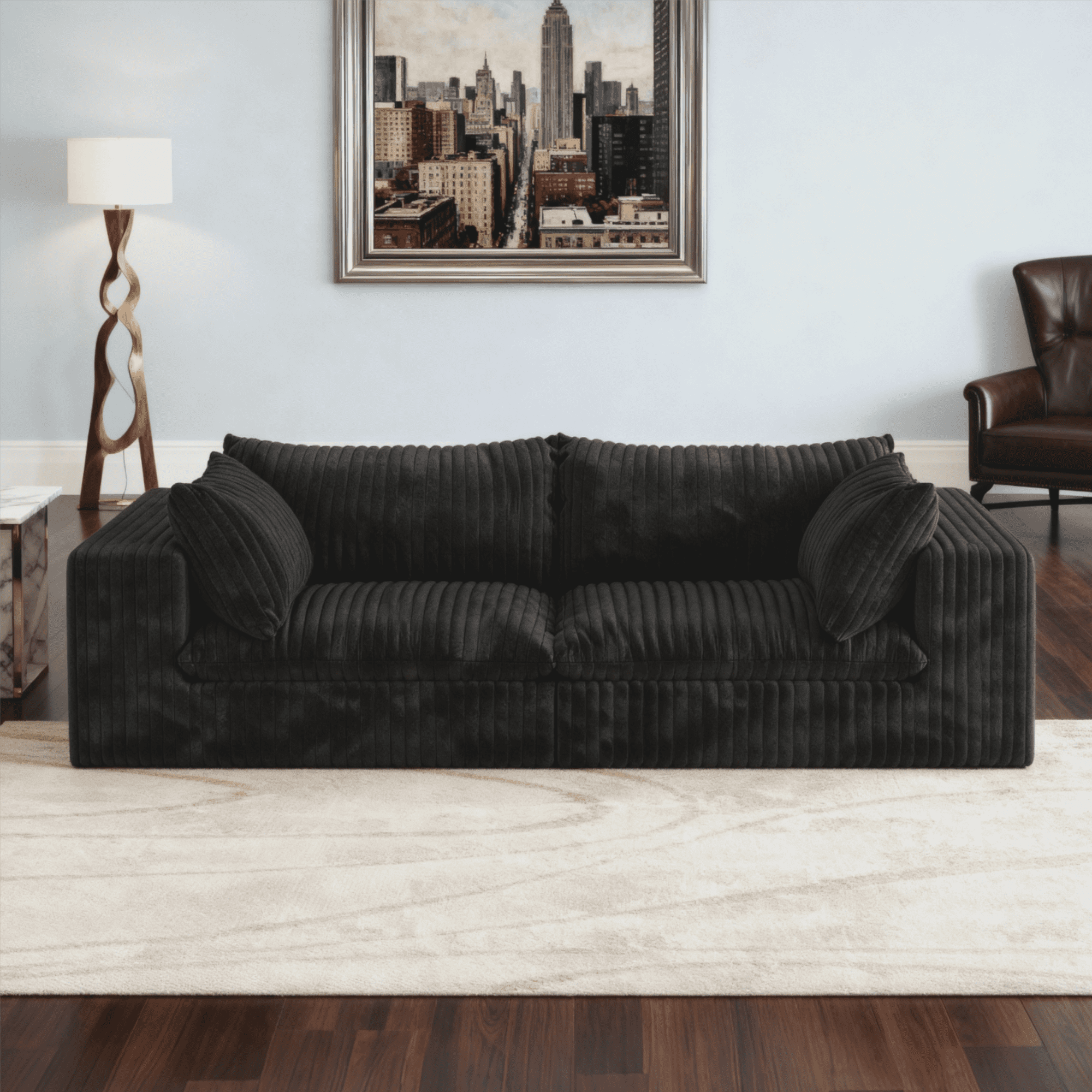 78.8" Corduroy Boneless Loveseat Couch with Removable Cushion, Cloud sectional Sofa, No Assembly Required, Compression Sofa in a Box, DlY Combination for Living Room