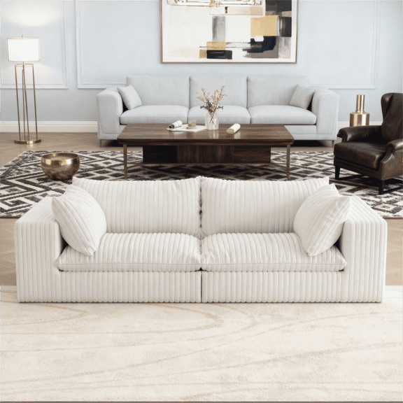 78.8" Corduroy Boneless Loveseat Couch with Removable Cushion, Cloud sectional Sofa, No Assembly Required, Compression Sofa in a Box, DlY Combination for Living Room