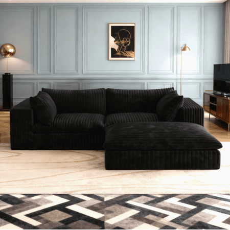 78.8" Corduroy Boneless Loveseat Couch with Removable Cushion, Cloud sectional Sofa, No Assembly Required, Movable Ottoman Included, Compression Sofa in a Box, DlY Combination for Living Room