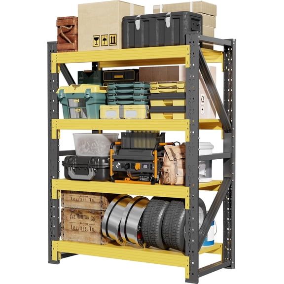 78.8"H Garage Shelves Heavy Duty,5000LBS 4-Tier Metal Adjustable Shelf, Industrial shelving for Commercial, Gym, Warehouse, Living Room, Basement, Fish tank,59.1"W*23.7"D*78.8"H,Black&Yellow