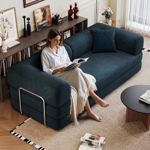 78.8 Inch 2-Seater Boneless Modular Compression Sofa, Suitable for Living Room and Bedroom, Convertible Comfortable Japanese Style Floor Sofa Bed,Blue