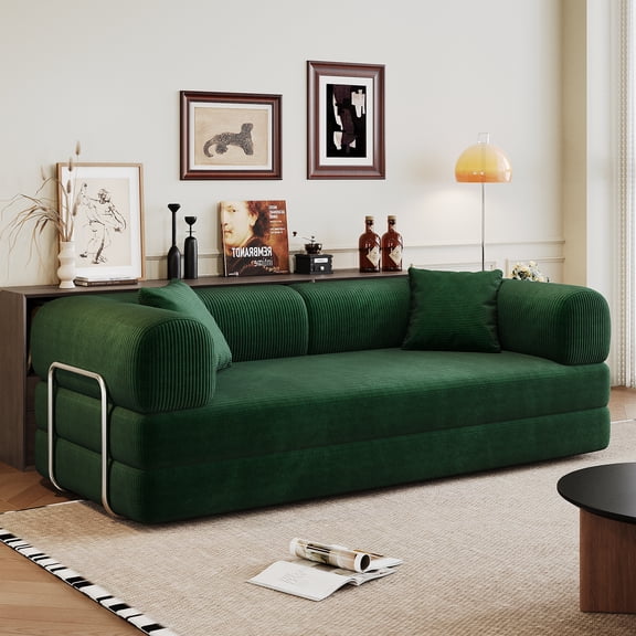 78.8 Inch 2-Seater Boneless Modular Compression Sofa, Suitable for Living Room and Bedroom, Convertible Comfortable Japanese Style Floor Sofa Bed, Green
