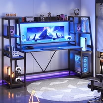 L-Shaped Gaming Desk With LED Lights & Monitor Stand – Home Office Desk With Hutch – White – 89.7" Length
