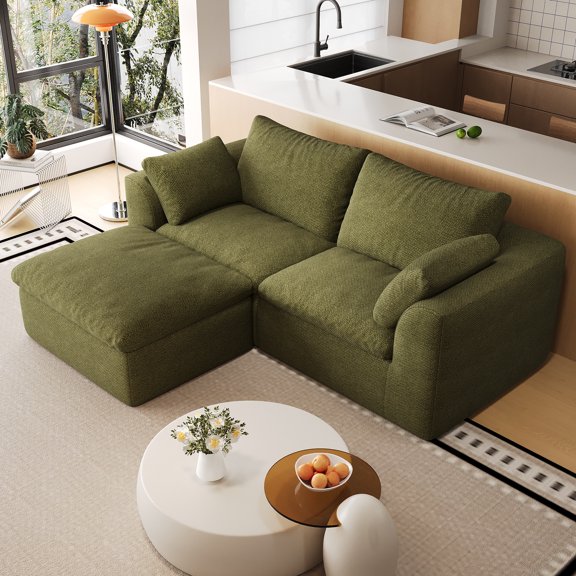 78.8" LShaped 3Seat Modular Sectional Sofa with Single Chaise, Oversized DeepSeat Corner Couch, Vacuum Compressed toolFree Assembly, Textured Woven Fabric Small Sofa for Apartment, Olive Green