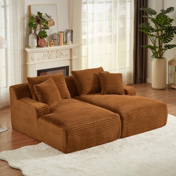 78.8" Oversized Double Chaise Lounge Sofa Indoor, Holaki Modern Corduroy Upholstered Sectional Sofa Cloud Couch Loveseat Sleeper Bed with High-Density Spring Padding, No Assembly Required, Green