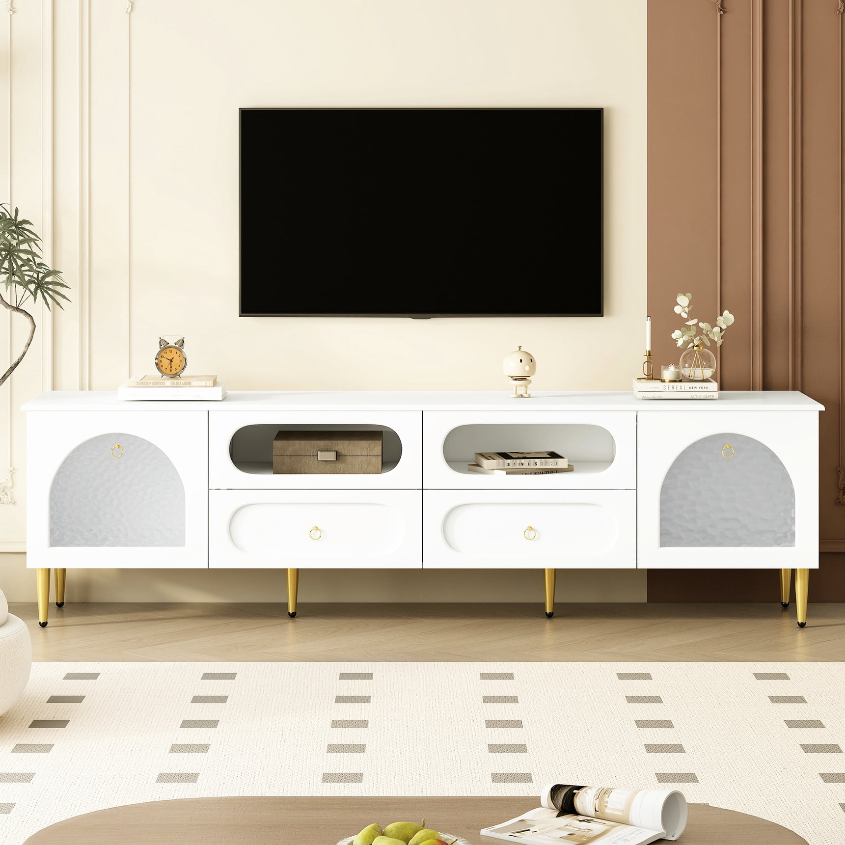 78.8'' TV Stand with 6 Metal Legs and Unique Drawer Design - For Living ...