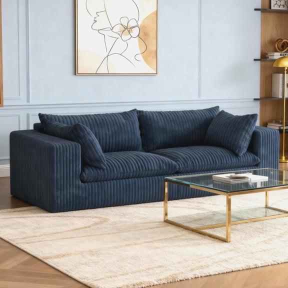 78.8"W Corduroy 2 Seater Cloud Loveseat Couch, High-Density Foam Lounge Sofa in a Box, Comfy Boneless Couch with Throw Pillow, Removable Cushion, Modular Sectional Sofa for Living Room/Bedroom