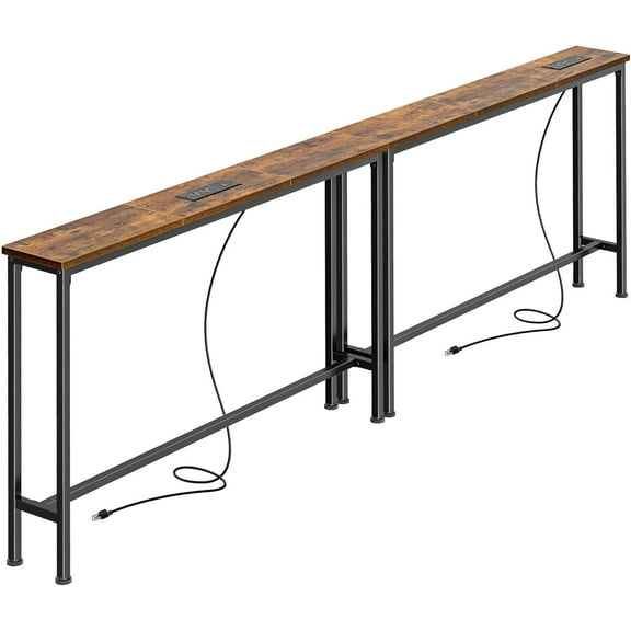 78.8 inch Narrow Console Table with Outlet, Sofa Tables, Behind Couch Table, Long Entryway Tables with Charging Station, for Living Room, Rustic Brown
