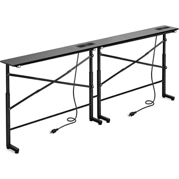 78.88" Narrow Console Table with Power Outlets & USB-C, Adjustable Height 24.4"-32.7", Behind Couch Table for Living Room with X-Frame Support,Modern Black