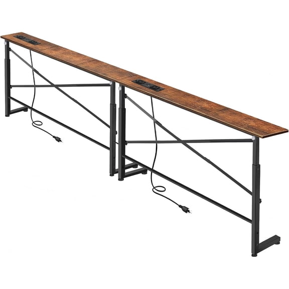 78.88" Narrow Console Table with Power Outlets & USB-C, Adjustable Height 24.4"-32.7", Behind Couch Table for Living Room with X-Frame Support,Rustic Brown