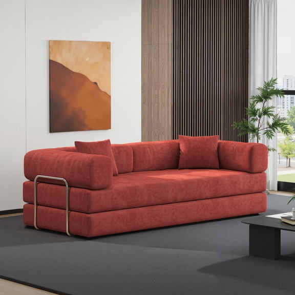 78.8inch Modular Sectional Sofa, Convertible Pudding Block Sofa, Floor Standing Sofa Bed Arm Comfort Sofa Bed, Compression Sofa for Living Room and Bedroom - (Orange)