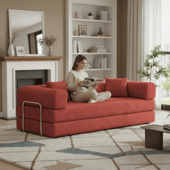 78.8inch Modular Sectional Sofa, Convertible Pudding Block Sofa, Floor Standing Sofa Bed Arm Comfort Sofa Bed, Compression Sofa for Living Room and Bedroom - (Orange)