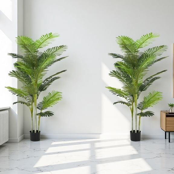 78" Artificial Areca Palm Tree 2 Pack - Indoor Tropical Fake Plants with Black Pots | Low-Maintenance Decor for Living Room, Office