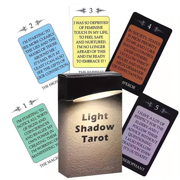 78-Card Light Shadow Tarot Deck - Mystical Divination Cards with Inspirational Quotes, High-Quality Paper Oracle Cards for Self-Discovery & Guidance, Perfect for Parties, Family Games & Beginner Taro