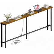 Keelian 78" Narrow Behind Couch Table with Built‑in Power Strip, Long Sofa Table with Charging Station, Metal Frame, Long Couch Table Behind Sofa, Living Room a