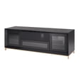 thumbnail image 1 of Ergode78" Contemporary TV Stand in an Ebony Oak Finish, Media Console for Flat Screen and Audio Video Installations Featuring Contoured Edge Detail with a Gold Epoxy finished Steel Base and Levelers, 1 of 5