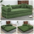 thumbnail image 1 of 78" Convertible Sleeper Sofa Bed, Holaki Compression Folding Sofa with Pillow & 3 Seat, Corduroy Folding Sofa Couch with Fixed-Shape Frame, Floor Sofas Lounge Couch for Living Room, Olive Green, 1 of 9