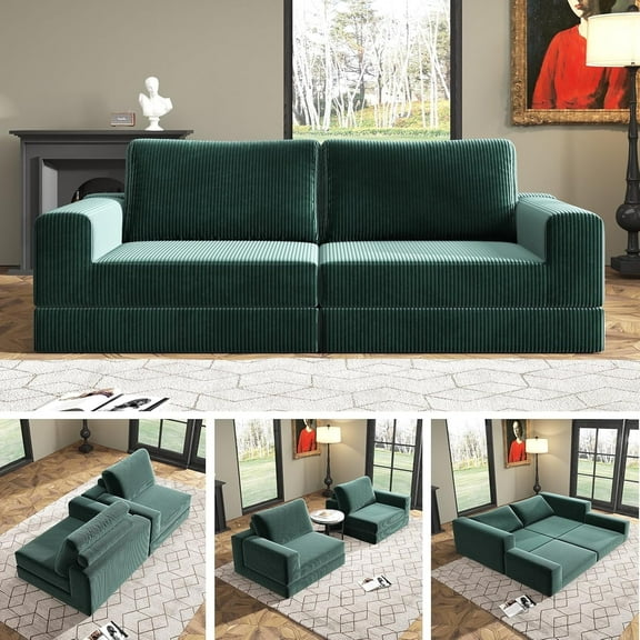 78" Sectional Couches for Living Room, No Assembly Required Convertible sofa bed, Oversized Boneless Cloud Couch(Green)