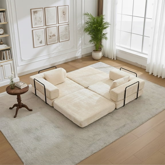 78" Convertible Sofa Bed with Fixed-Shape Frame, Loveseats Modular Sectional Sofa, Chenille Couches for Living Room, Beige