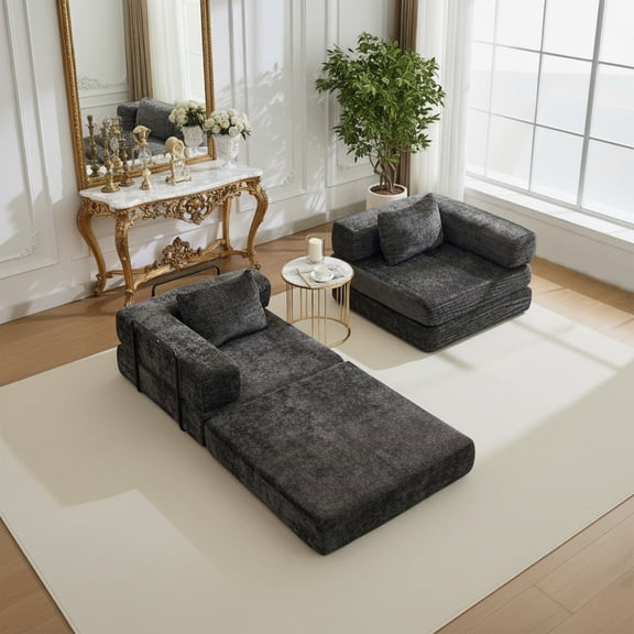 78" Convertible Sofa Bed with Fixed-Shape Frame, Loveseats Modular Sectional Sofa, Chenille Couches for Living Room, Black