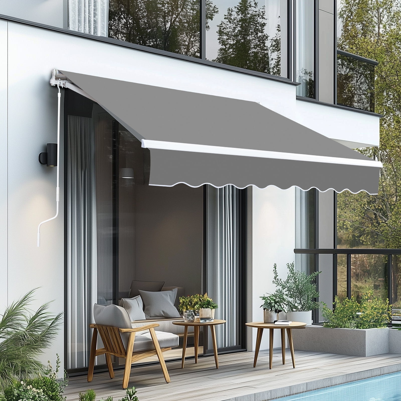 78"D x 102"W x 59"H retractable awning Grey