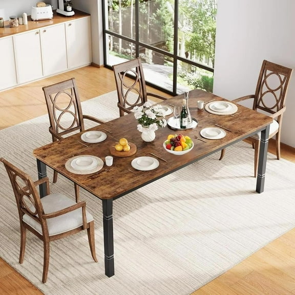 78'' Dining Table for 6-8,Industrial Kitchen Room Table with Chamfer Corner for Dining Room, Kitchen