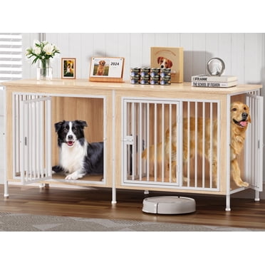 70.9'' Heavy-Duty Wooden Kennel Cage, Large Dog Crate Furniture with 2 ... - Extra Large Dog Crate For Large Breeds With Adjustable Dividers