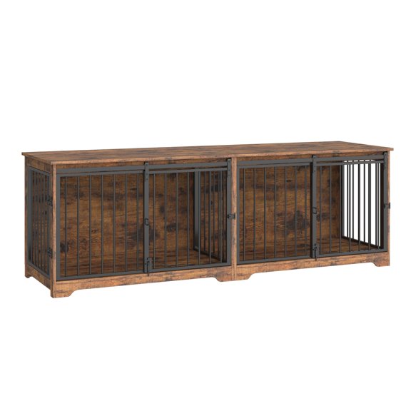 78" Dog Crate Furniture with Divider, Dog Crate Barn Door, Dog Kennel Indoor, Wood Dog Crate