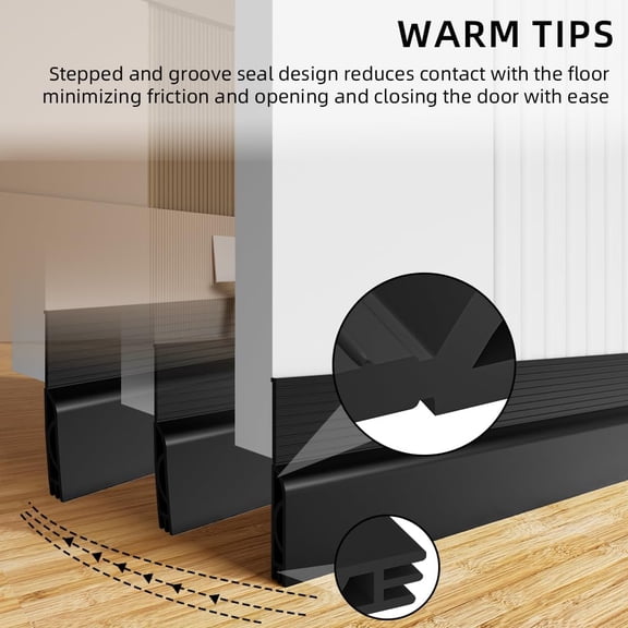 78" Door Draft Stopper, Black Adjustable Under Door Sweep, Weather Stripping Seal Blocks Cold Air, Noise & Drafts for Interior & Exterior Doors