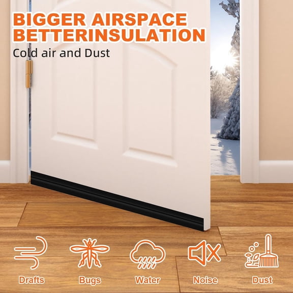 78" Door Draft Stopper, Black Door Sweep for Bottom of Door – Weather Stripping Seal Gap Filler, Soundproof Cold Air Blocker, Easy DIY Installation