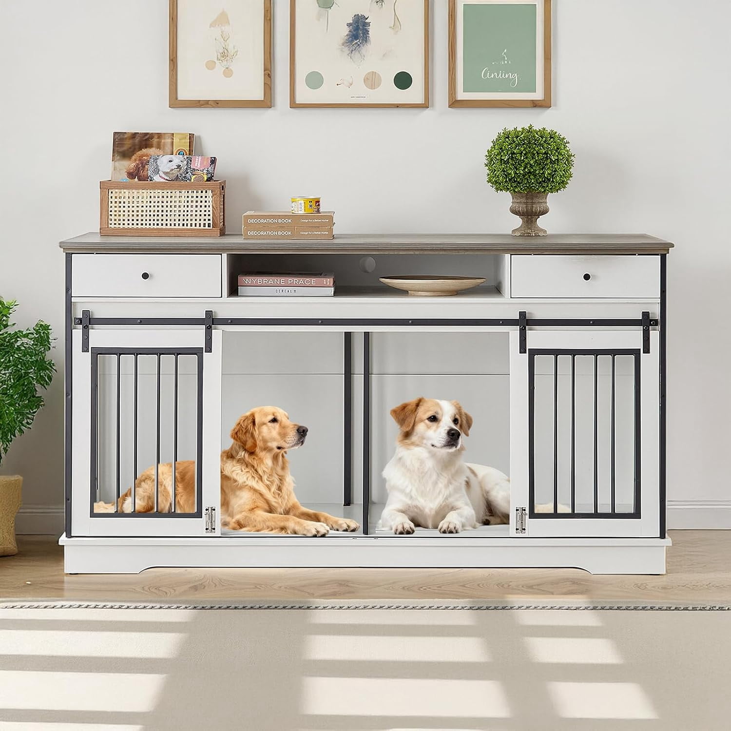 78 Double Dog Crate Furniture for 2 Large Dogs Indoor Wooden Furniture ... - Dog Crate For Largest Breed Dogs