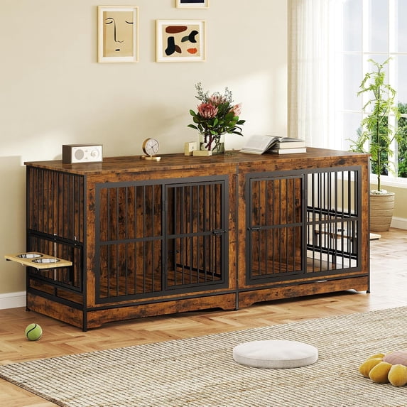 Curated visual reference: Picture Idea: 78 Double Dog Crate Furniture For 2 Large Dogs Indoor