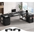 thumbnail image 1 of 78" Executive Desk with Lockable File Cabinet, L Shaped Executive Desk with Power Outlets, Reversible Computer Desk with Drawers, Storage Shelves and Privacy Screen, Marble Black, 1 of 7