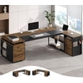 thumbnail image 1 of 78" Executive Desk with Lockable File Cabinet, L Shaped Executive Desk with Power Outlets, Reversible Computer Desk with Drawers, Storage Shelves and Privacy Screen, Rustic Brown, 1 of 7