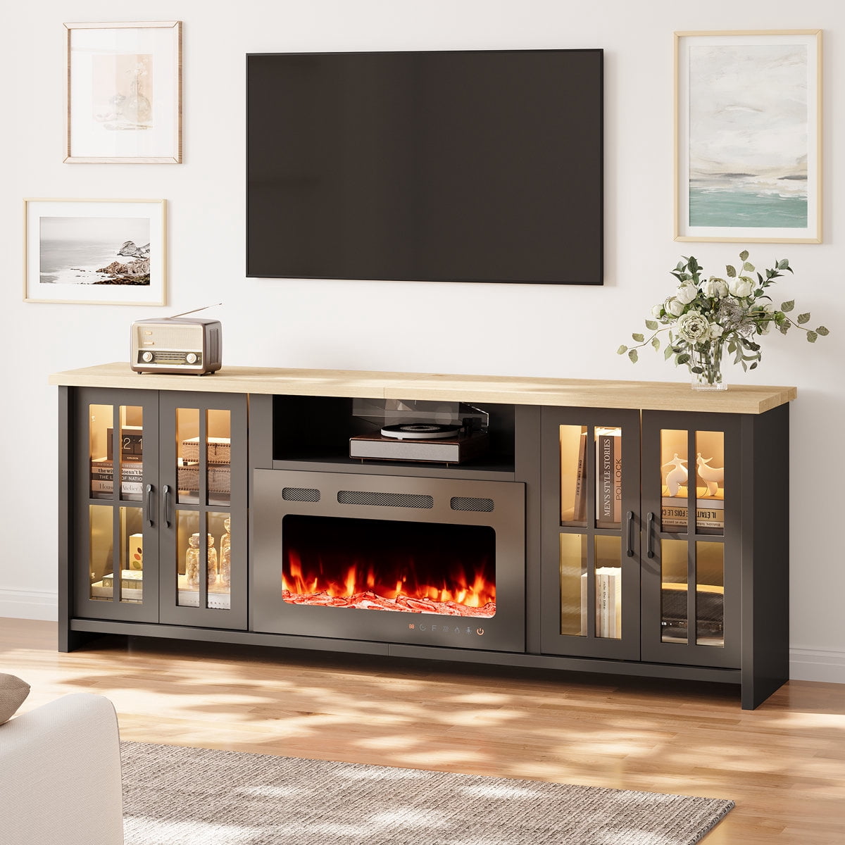 78" Fireplace Tv Stand With Electric Fireplace For Tvs Up To 90 ...