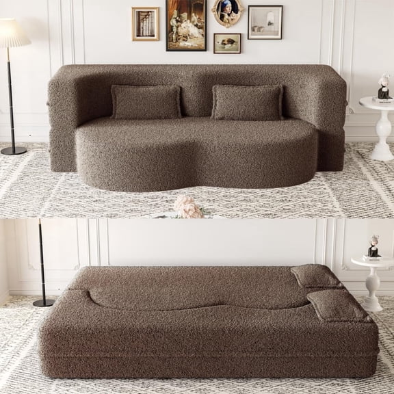 78" Folding Floor Sofa Couch Bed,Convertible Folding Sofa Bed, Full Size Love Seat Sleeper Bed Floor Sofa Bed with 2 Pillows for Living Room Apartment Office