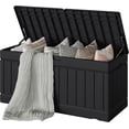 thumbnail image 1 of 78 Gallon Deck Box, Waterproof Resin Outdoor Storage Box for Outside and Patio, Outdoor Storage Bench Lockable for Patio Furniture, Garden Tools and Pool Supplies (Black, 78 Gallon), 1 of 7