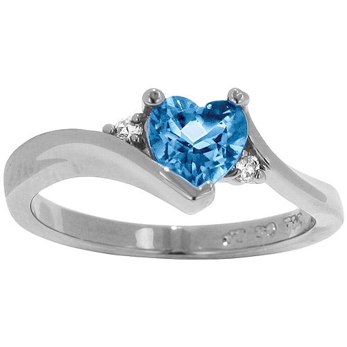 .78 Genuine Blue Topaz Heart with CZ Accent Silver-Tone Ring