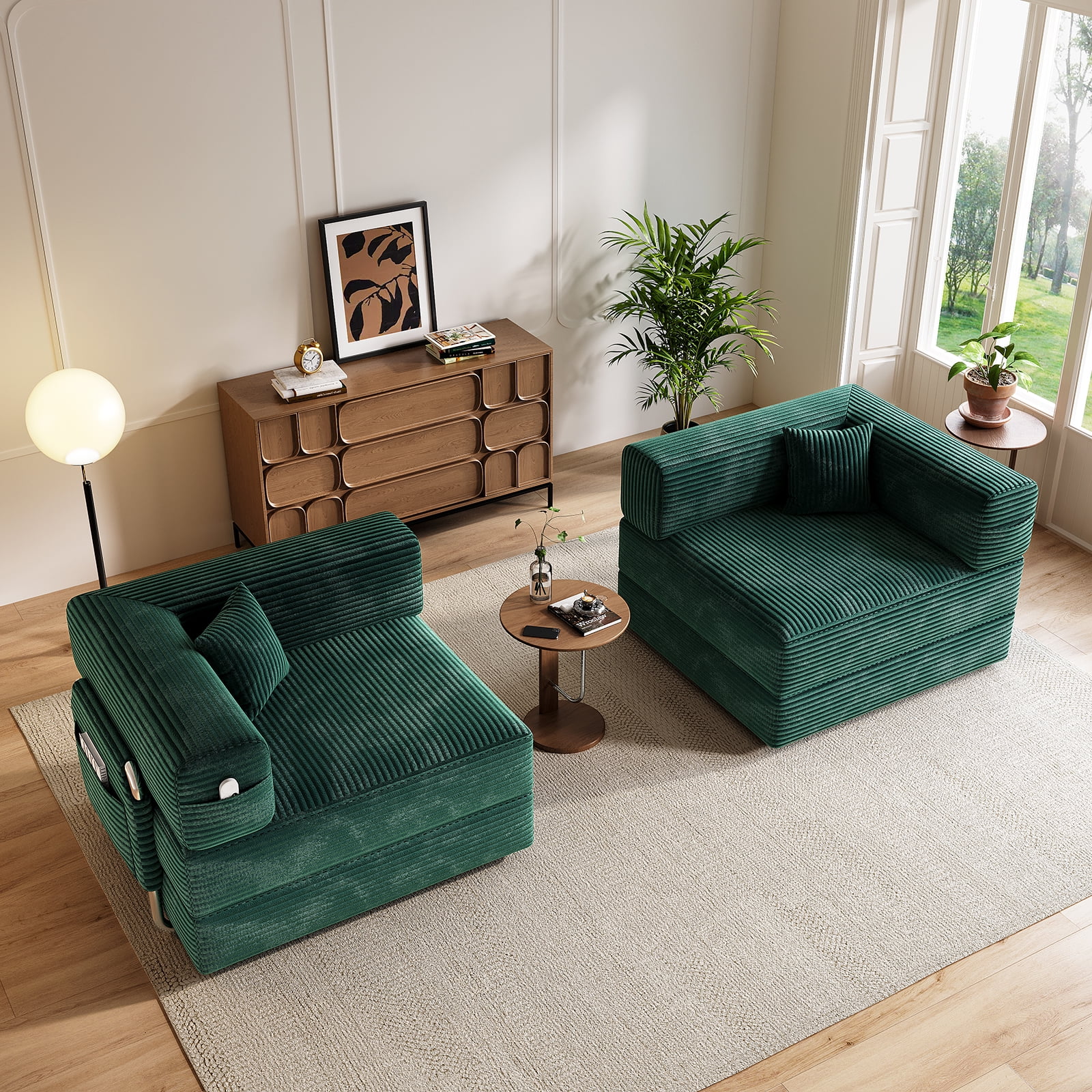 78" Green Corduroy Modular Sofa Bed – Foldable, Compressed, Convertible ...