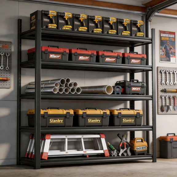 78" H40" W Garage Shelving, 5 Tier Heavy Duty Metal Garage Storage Shelves, 3000 lbs Adjustable St&ing Shelf & Double-Layer Posts for Garage,Warehouse,Basement, Kitchen,Thickened