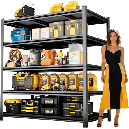 78''H*46W'' Garage Shelving Units Adjustable Heavy Duty 5-Tier Garage Storage Shelves Organization Heavy Duty Shelf for Warehouse Basement Industrial, Black, 46" W X 78" H X 20" D