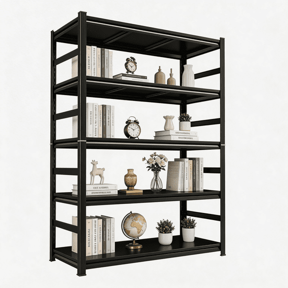78''H × 48''W × 18''D 5 Tier Garage Shelving,Heavy Duty Metal Storage Shelves with Fence,3000 lbs Adjustable Standing Shelf for Warehouse,Basement,Kitchen,Thickened Double-Layer Posts