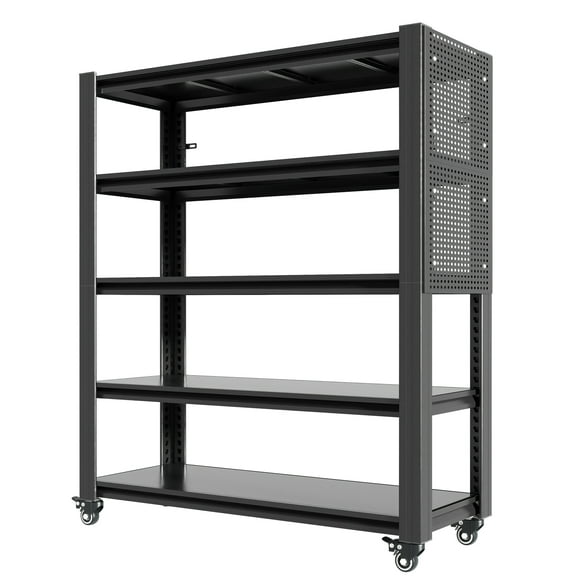 78"H 5 Tier Adjustable Shelving with Pegboard and Wheel, Heavy Duty Storage Shelves, Metal Shelving Unit Multipurpose Shelf for Warehouses, Garages, Offices, Bedrooms, Kitchens, 18"D*47.2"W*78"H