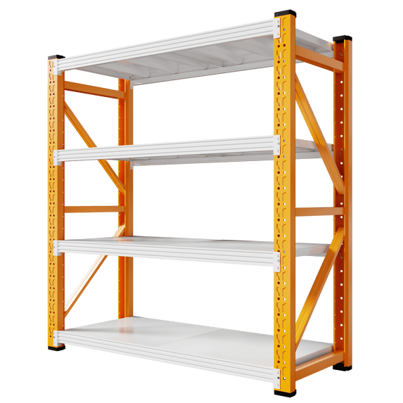 48" W Garage Storage Shelves,3000LBS Garage Shelving Heavy Duty Adjustable Shelving Unit,4 Tier Metal Utitly Shelves Industrial Shelving for Warehouses,Basement,Orange-White