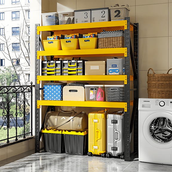 78"H Garage Shelving,2500LBS Heavy Duty Storage rack, 4 Tiers Metal Storage Rack Shelf, Adjustable Shelving Unit for Garage,Kitchen,Warehouse,Basement,78"H x 47.2"W x 19.6"D,Black & Yellow