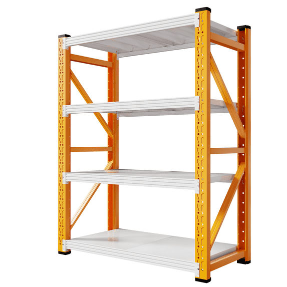 NadooLite Garage Shelving, 2500LBS Heavy Duty Storage rack, 4 Tiers Metal Storage rack Shelf, Adjustable Shelving Unit for Garage,Kitchen,Warehouse,Basement,78"H x 41.3"W x 19.6"D,Orange & White